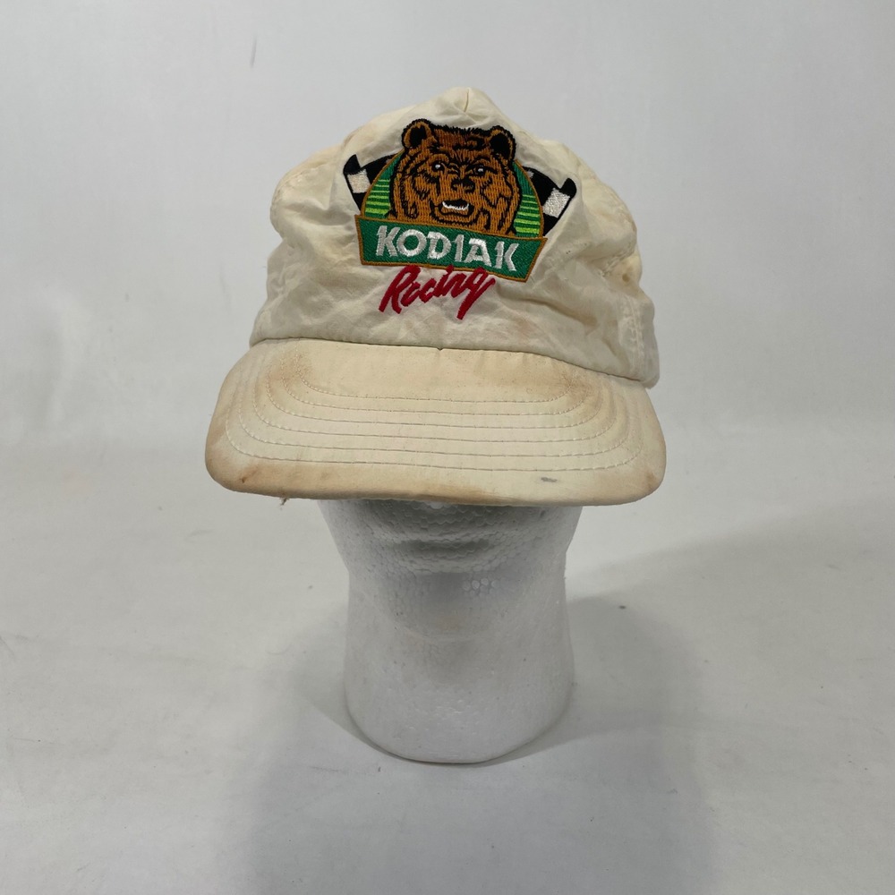 Vintage Kodiak Racing Snapback Hat Made in USA Off White Embroidered Bear Cap - Picture 1 of 7